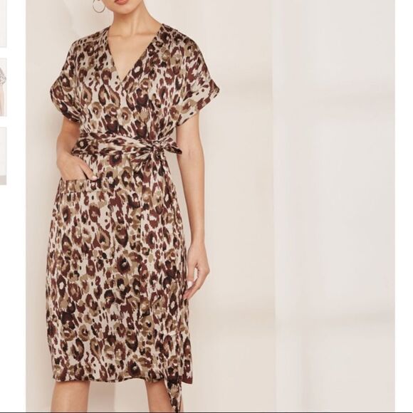 NWT J. Crew Autumn Cheetah Leopard Print Satin Crepe Wrap J6908 Safari Dress - Picture 1 of 15